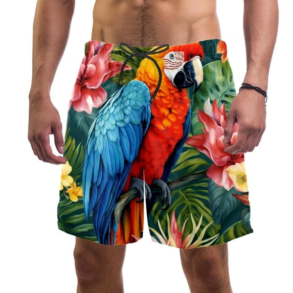 luoweisi Men's Beach Shorts Quick Dry Swim Trunks with Mesh Lining Parrot L