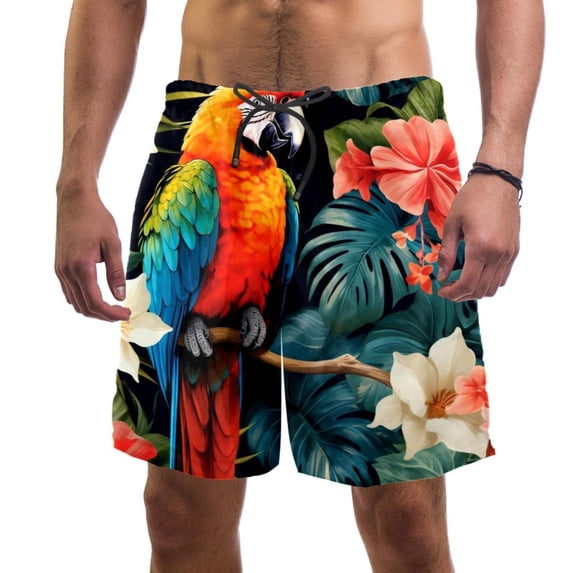 luoweisi Men's Beach Shorts Quick Dry Swim Trunks with Mesh Lining Parrot L
