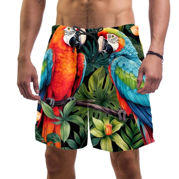 luoweisi Men's Beach Shorts Quick Dry Swim Trunks with Mesh Lining Parrot L