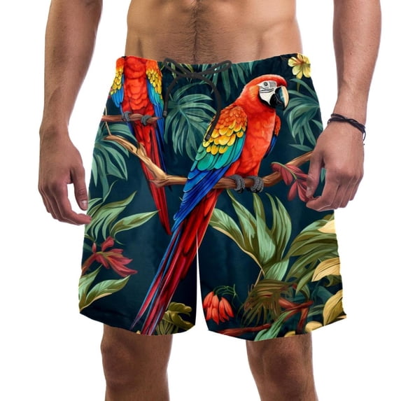 luoweisi Men's Beach Shorts Quick Dry Swim Trunks with Mesh Lining Parrot S
