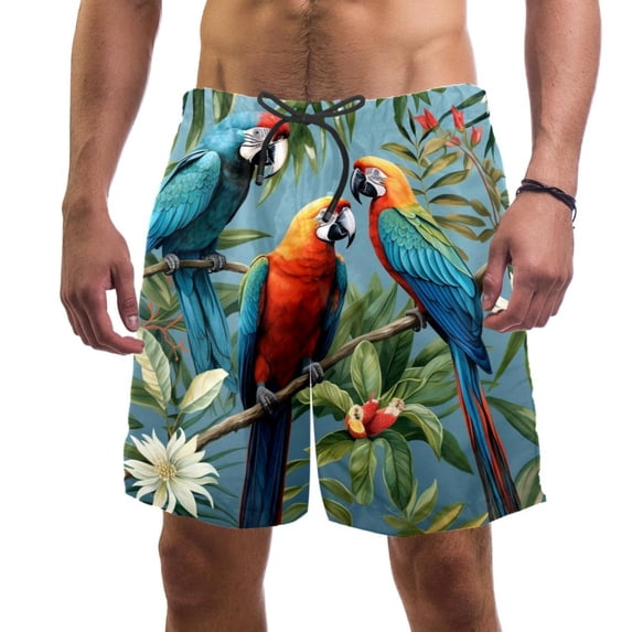 luoweisi Men's Beach Shorts Quick Dry Swim Trunks with Mesh Lining Parrot S