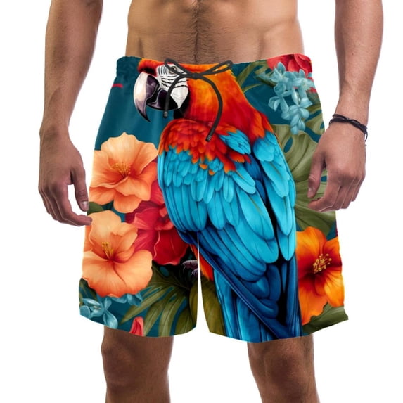 luoweisi Men's Beach Shorts Quick Dry Swim Trunks with Mesh Lining Parrot S
