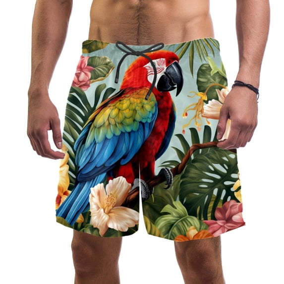 luoweisi Men's Beach Shorts Quick Dry Swim Trunks with Mesh Lining Parrot XL