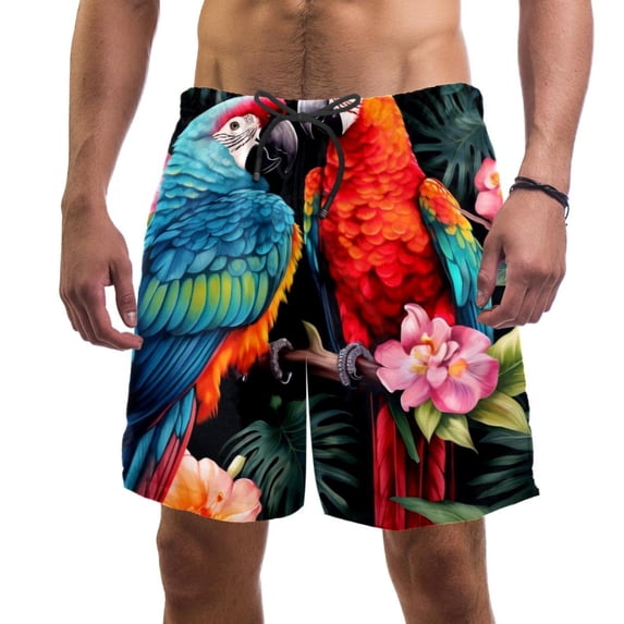 luoweisi Men's Beach Shorts Quick Dry Swim Trunks with Mesh Lining Parrot XL