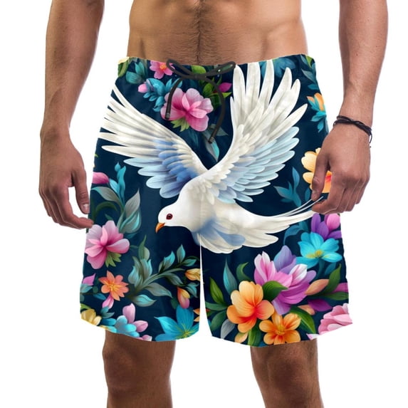 luoweisi Men's Beach Shorts Quick Dry Swim Trunks with Mesh Lining Peace Dove L