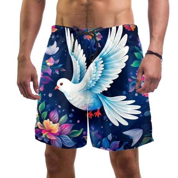 luoweisi Men's Beach Shorts Quick Dry Swim Trunks with Mesh Lining Peace Dove M