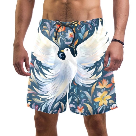 luoweisi Men's Beach Shorts Quick Dry Swim Trunks with Mesh Lining Peace Dove M