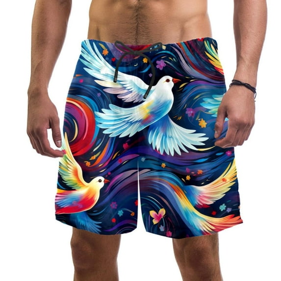 luoweisi Men's Beach Shorts Quick Dry Swim Trunks with Mesh Lining Peace Dove M