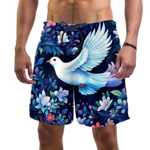luoweisi Men's Beach Shorts Quick Dry Swim Trunks with Mesh Lining Peace Dove M