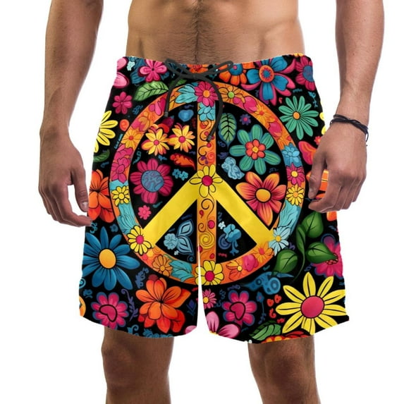 luoweisi Men's Beach Shorts Quick Dry Swim Trunks with Mesh Lining Peace Sign 2XL