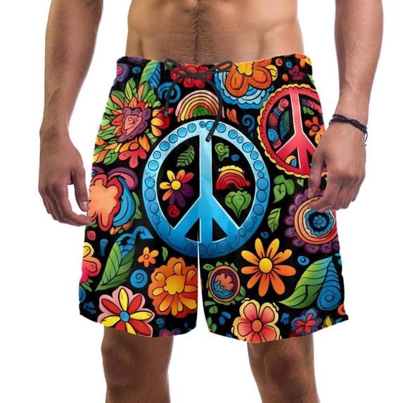 luoweisi Men's Beach Shorts Quick Dry Swim Trunks with Mesh Lining Peace Sign M