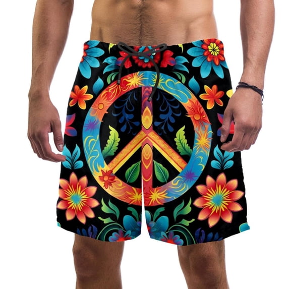 luoweisi Men's Beach Shorts Quick Dry Swim Trunks with Mesh Lining Peace Sign S
