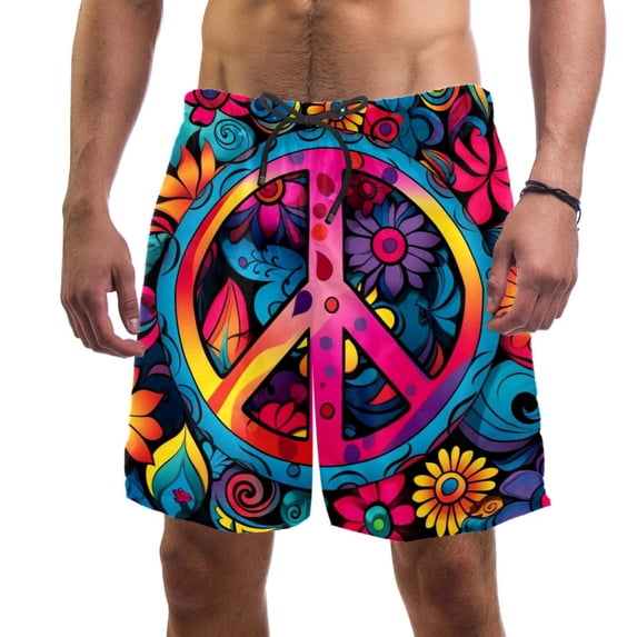 luoweisi Men's Beach Shorts Quick Dry Swim Trunks with Mesh Lining Peace Sign S