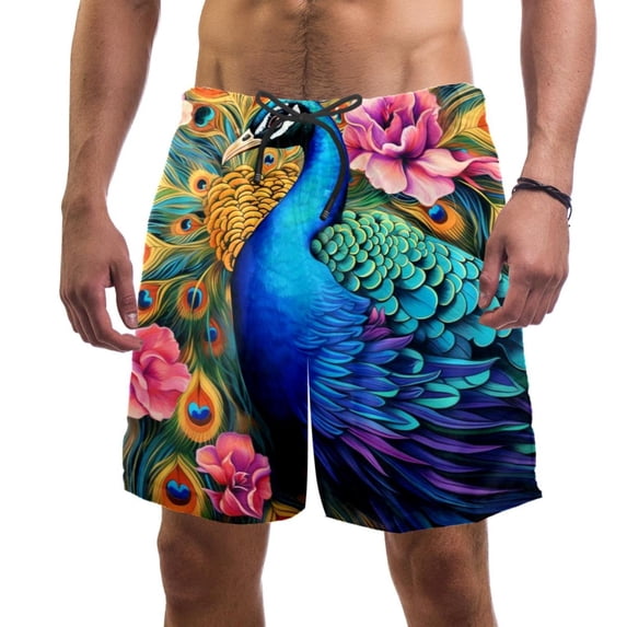 luoweisi Men's Beach Shorts Quick Dry Swim Trunks with Mesh Lining Peacock 2XL
