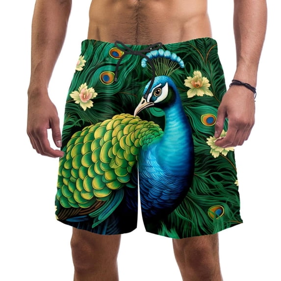 luoweisi Men's Beach Shorts Quick Dry Swim Trunks with Mesh Lining Peacock 2XL