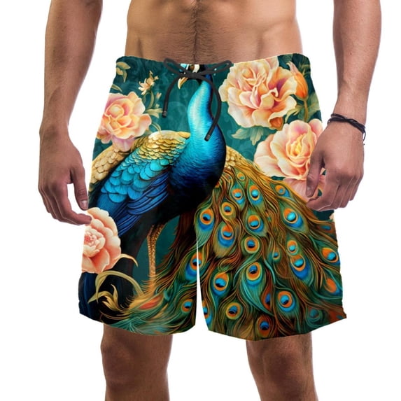 luoweisi Men's Beach Shorts Quick Dry Swim Trunks with Mesh Lining Peacock 2XL