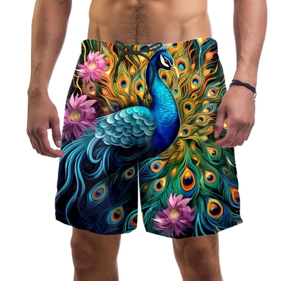 luoweisi Men's Beach Shorts Quick Dry Swim Trunks with Mesh Lining Peacock 2XL