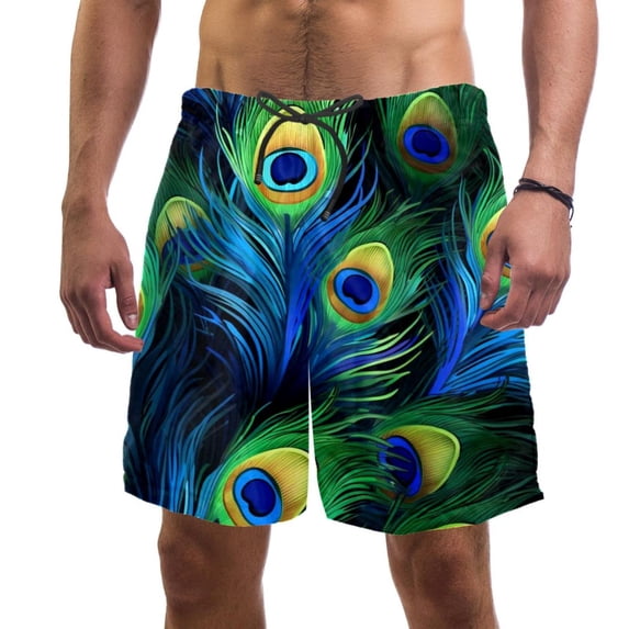 luoweisi Men's Beach Shorts Quick Dry Swim Trunks with Mesh Lining Peacock Feather XL