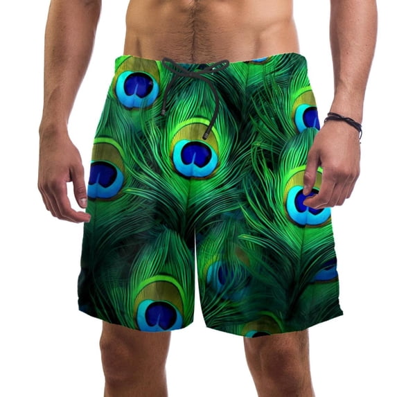 luoweisi Men's Beach Shorts Quick Dry Swim Trunks with Mesh Lining Peacock Feather XL