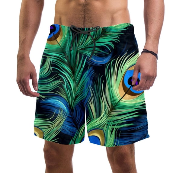 luoweisi Men's Beach Shorts Quick Dry Swim Trunks with Mesh Lining Peacock Feather XL
