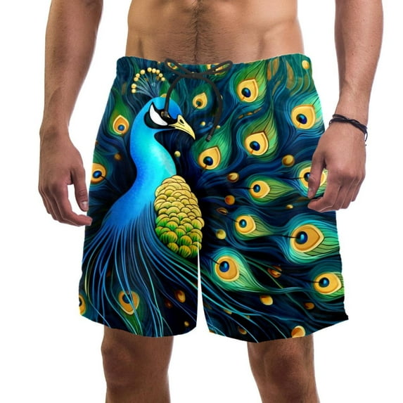 luoweisi Men's Beach Shorts Quick Dry Swim Trunks with Mesh Lining Peacock L