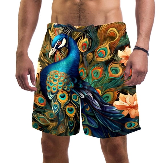 luoweisi Men's Beach Shorts Quick Dry Swim Trunks with Mesh Lining Peacock L
