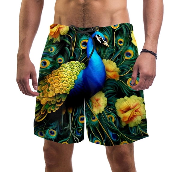 luoweisi Men's Beach Shorts Quick Dry Swim Trunks with Mesh Lining Peacock L