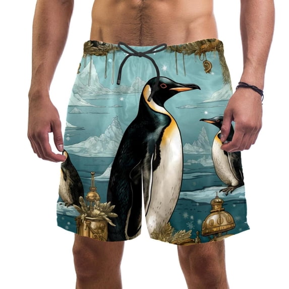 luoweisi Men's Beach Shorts Quick Dry Swim Trunks with Mesh Lining Penguin L