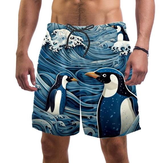luoweisi Men's Beach Shorts Quick Dry Swim Trunks with Mesh Lining Penguin M