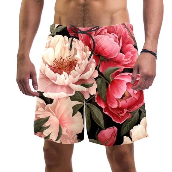 luoweisi Men's Beach Shorts Quick Dry Swim Trunks with Mesh Lining Peony L