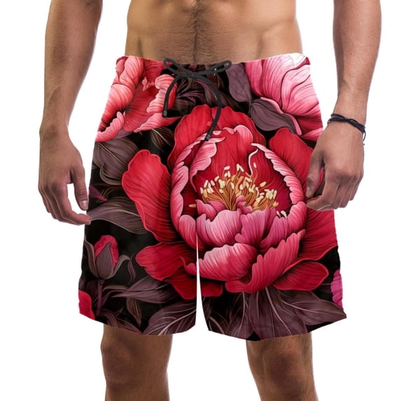 luoweisi Men's Beach Shorts Quick Dry Swim Trunks with Mesh Lining Peony L