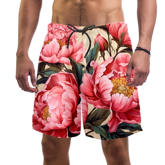 luoweisi Men's Beach Shorts Quick Dry Swim Trunks with Mesh Lining Peony L