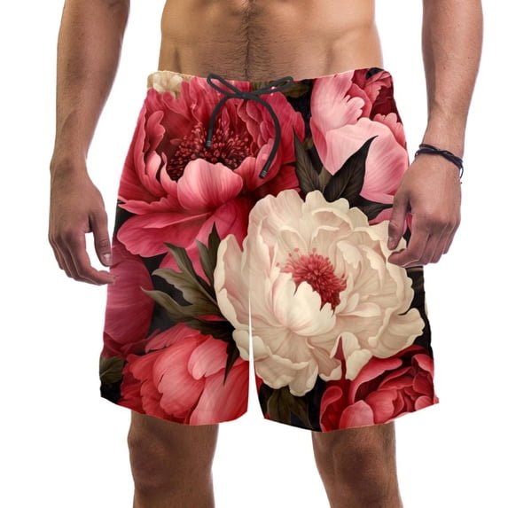 luoweisi Men's Beach Shorts Quick Dry Swim Trunks with Mesh Lining Peony M