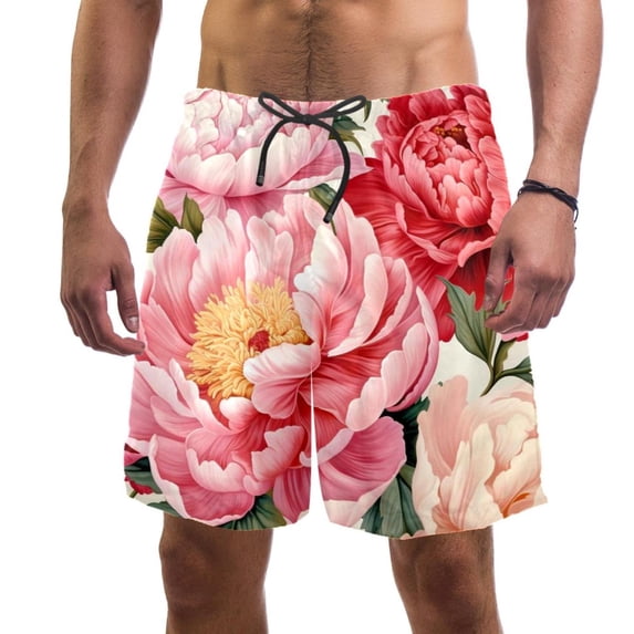 luoweisi Men's Beach Shorts Quick Dry Swim Trunks with Mesh Lining Peony S