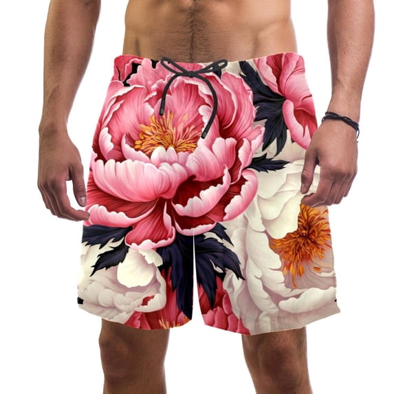luoweisi Men's Beach Shorts Quick Dry Swim Trunks with Mesh Lining Peony XL