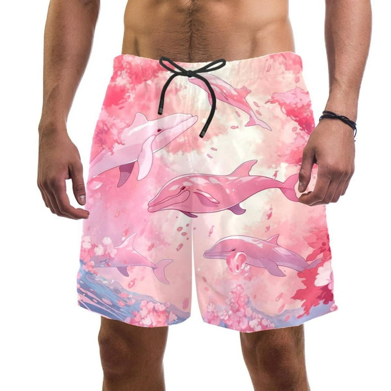luoweisi Men s Beach Shorts Quick Dry Swim Trunks with Mesh Lining Pink Dolphin S