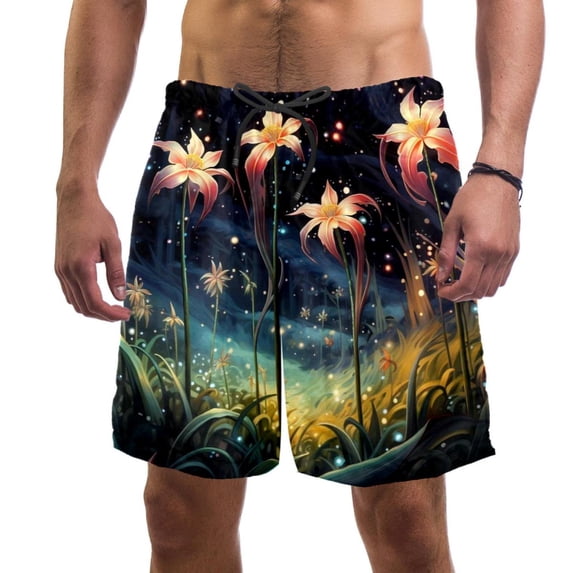 luoweisi Men's Beach Shorts Quick Dry Swim Trunks with Mesh Lining Plants under the Stars L