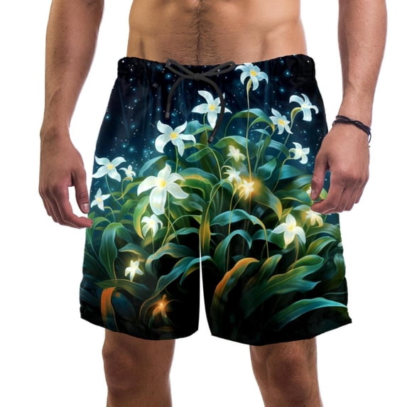 luoweisi Men's Beach Shorts Quick Dry Swim Trunks with Mesh Lining Plants under the Stars L