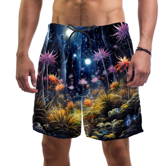 luoweisi Men's Beach Shorts Quick Dry Swim Trunks with Mesh Lining Plants under the Stars S