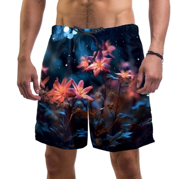 luoweisi Men's Beach Shorts Quick Dry Swim Trunks with Mesh Lining Plants under the Stars S