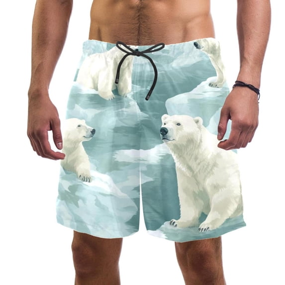 luoweisi Men's Beach Shorts Quick Dry Swim Trunks with Mesh Lining Polar Bear L