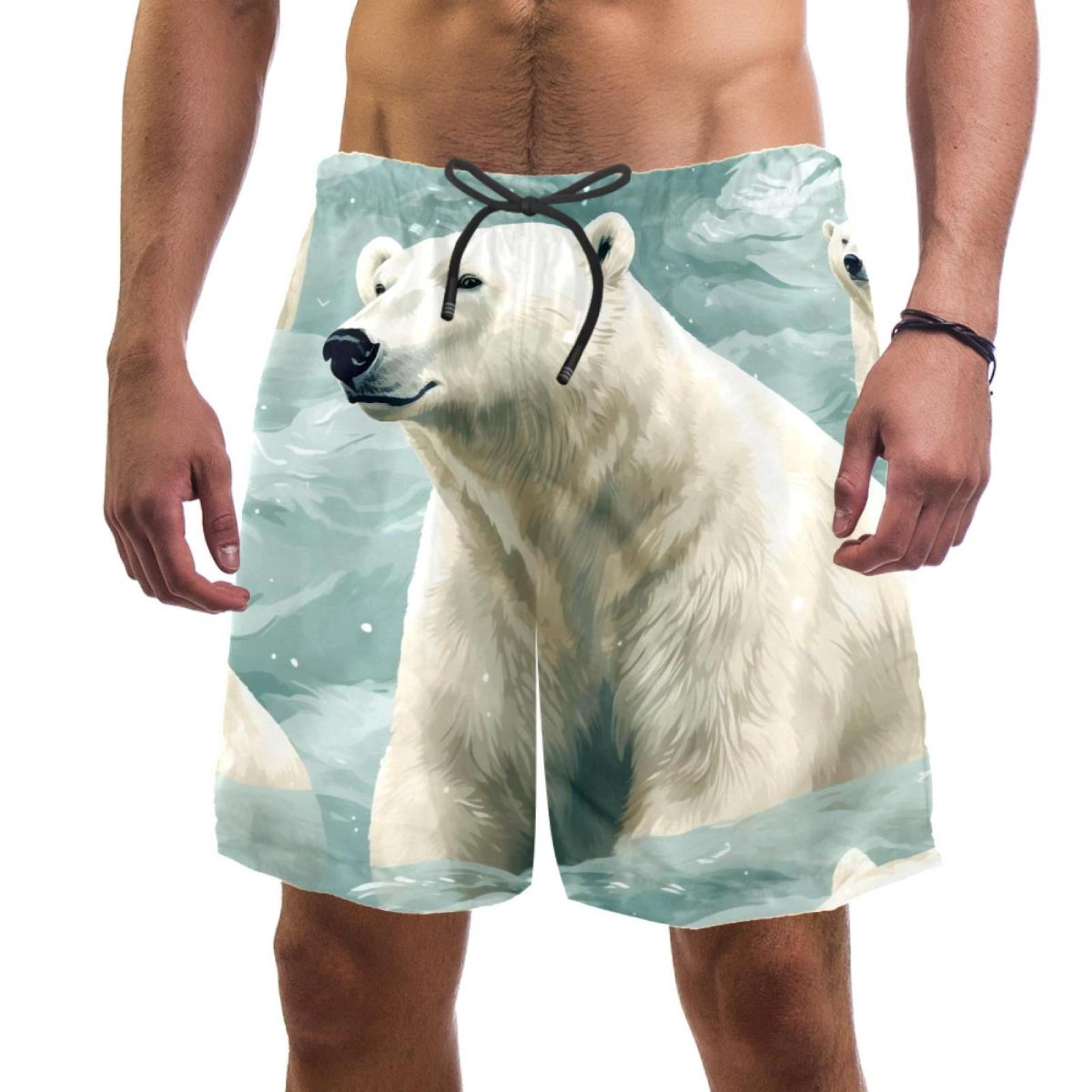 luoweisi Men's Beach Shorts Quick Dry Swim Trunks with Mesh Lining Polar Bear L