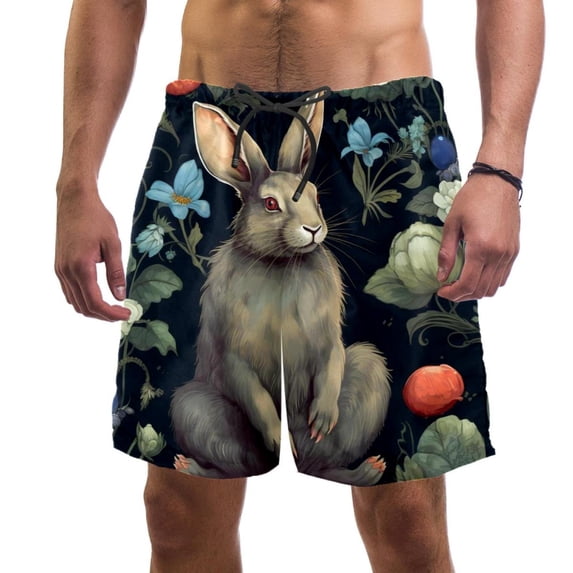 luoweisi Men's Beach Shorts Quick Dry Swim Trunks with Mesh Lining Rabbit L