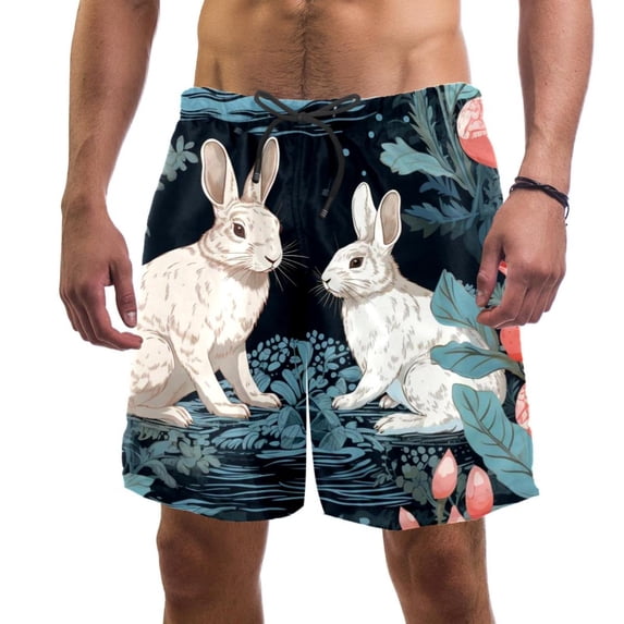 luoweisi Men's Beach Shorts Quick Dry Swim Trunks with Mesh Lining Rabbit L