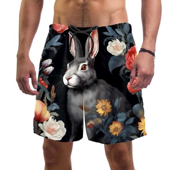 luoweisi Men's Beach Shorts Quick Dry Swim Trunks with Mesh Lining Rabbit L