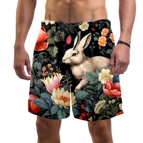 luoweisi Men's Beach Shorts Quick Dry Swim Trunks with Mesh Lining Rabbit L