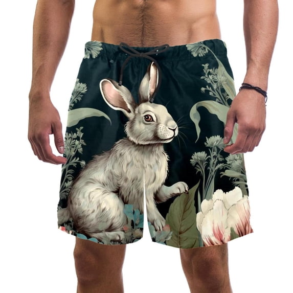 luoweisi Men's Beach Shorts Quick Dry Swim Trunks with Mesh Lining Rabbit M