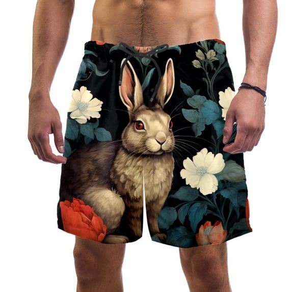 luoweisi Men's Beach Shorts Quick Dry Swim Trunks with Mesh Lining Rabbit M