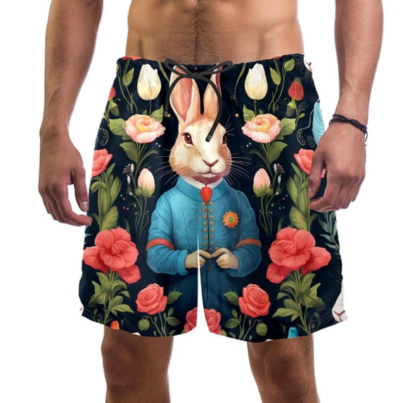 luoweisi Men's Beach Shorts Quick Dry Swim Trunks with Mesh Lining Rabbit S