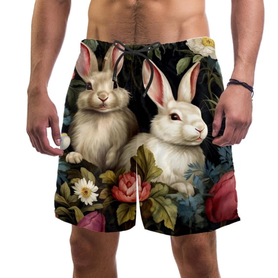 luoweisi Men's Beach Shorts Quick Dry Swim Trunks with Mesh Lining Rabbit S